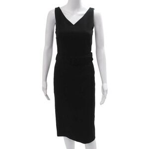 Jane Atelier Womens Pencil Dress Black V Neck Sleeveless Buckle Midi Size 2